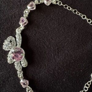 Elegant Pink and Silver Crystal Heart Bracelet